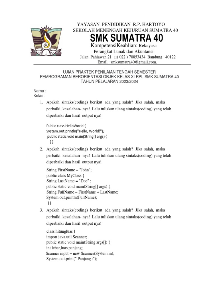 Ujian Praktik Pemrograman Kelas XI RPL | PDF