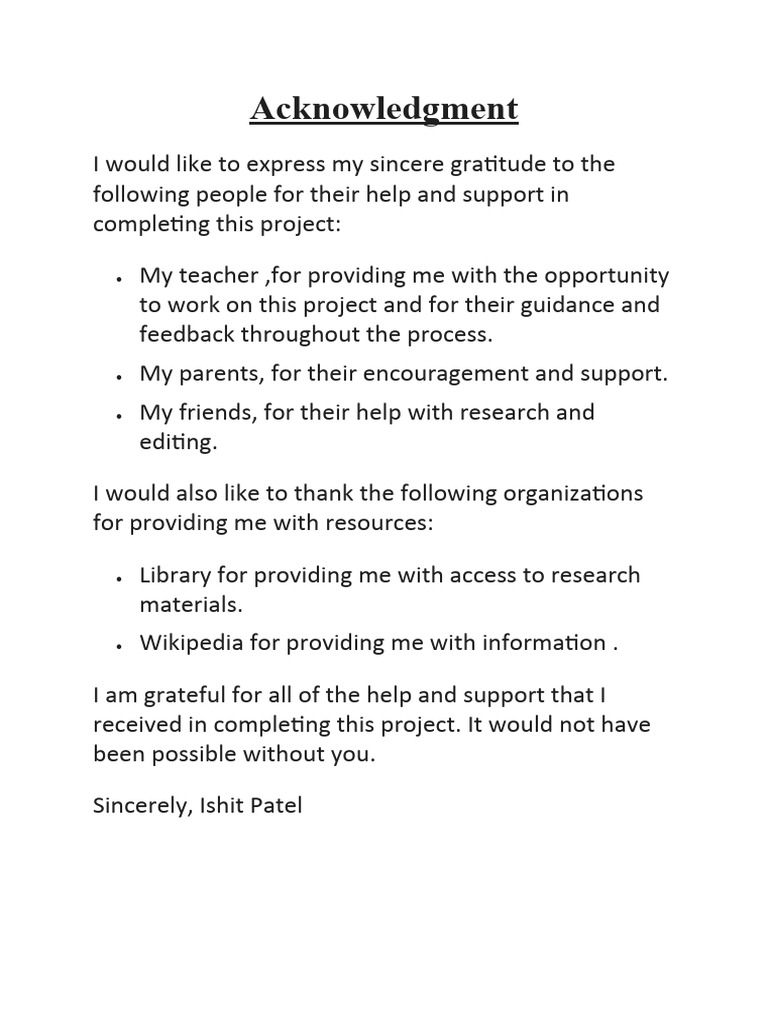 Acknowledgement For Projects Word | PDF