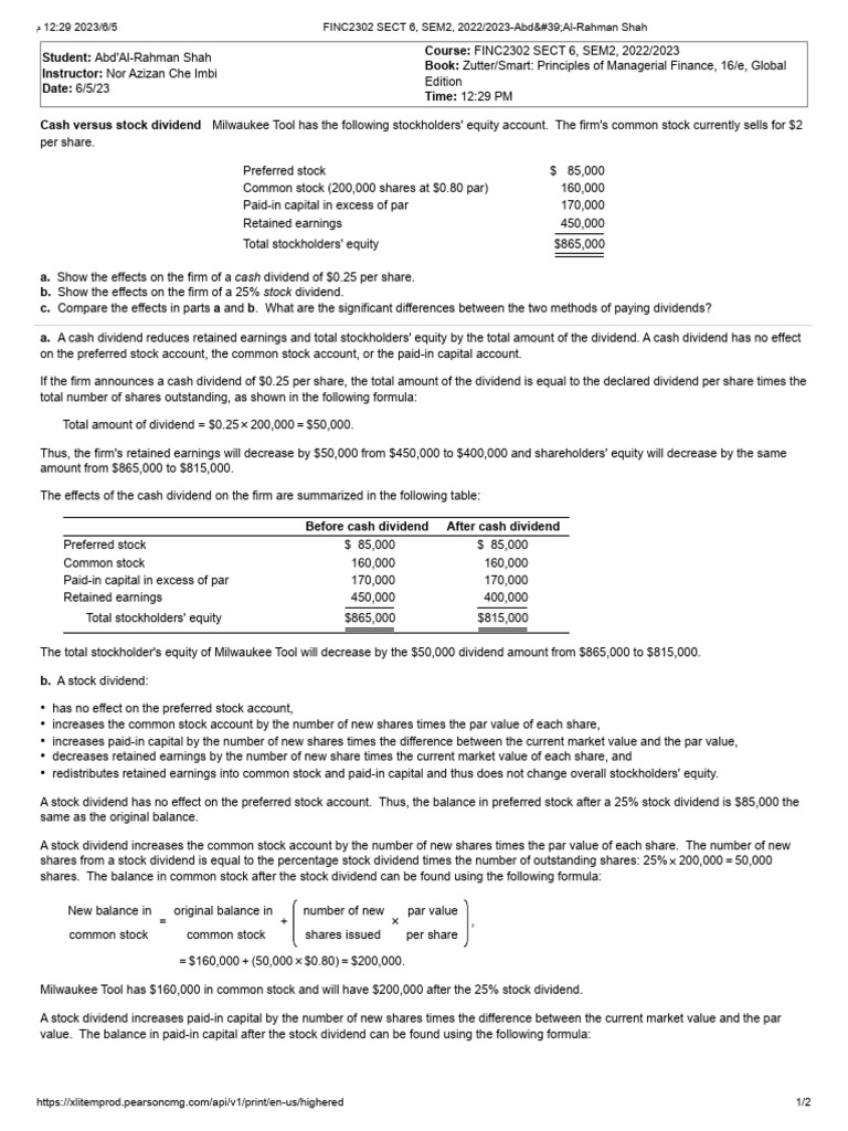 Cash Versus Stock Dividend PDF Stocks Dividend