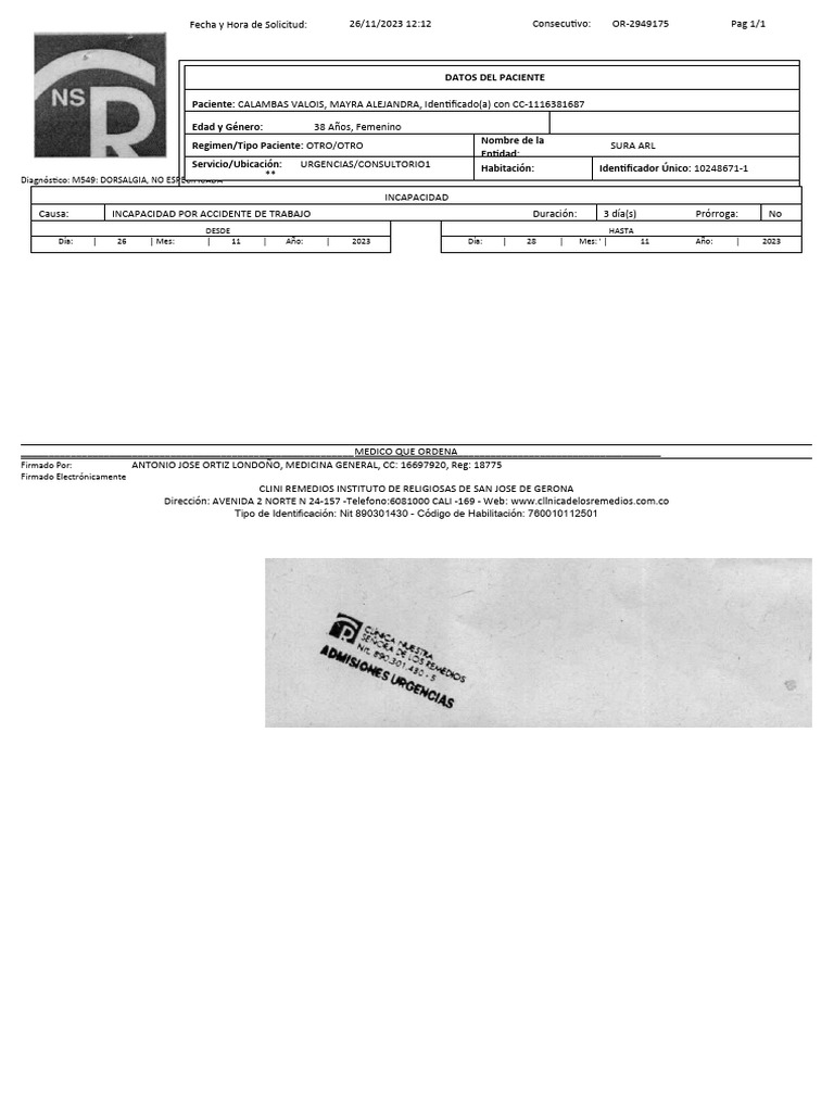 Diagnóstico M549: Dorsalgia No Especificada | PDF