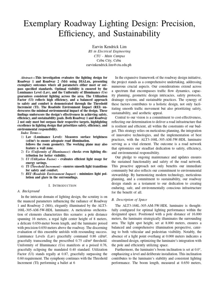 Roadway Lighting Design Kendrick PDF Lighting Efficient Energy Use