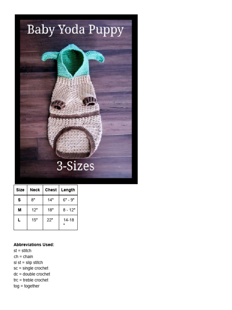 Baby Yoda Dog Sweater PDF Crochet Clothing