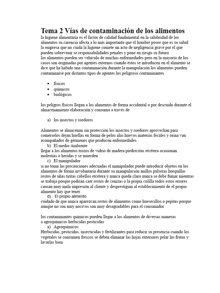 Vías de Contaminación Alimentaria | PDF | Enfermedades transmitidas por ...