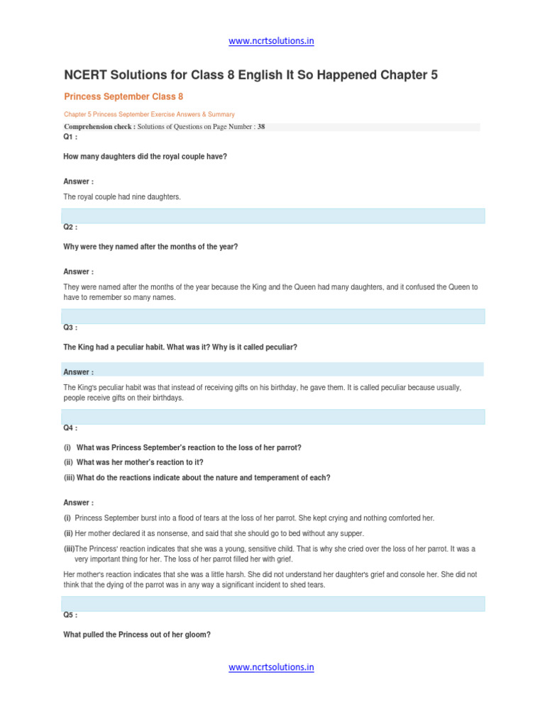 Princess September: Chapter 5 Q&A | PDF | Classics