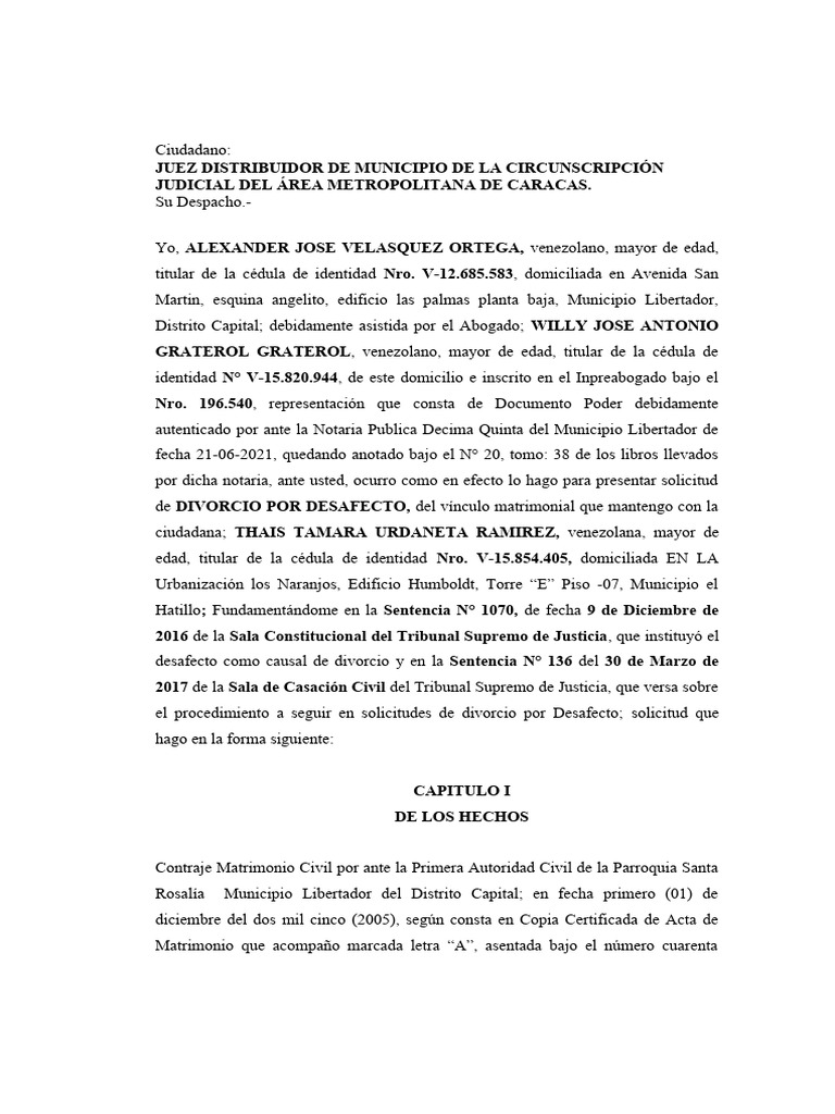 Divorcio Por Desafecto de Alexander | PDF | Divorcio | Matrimonio
