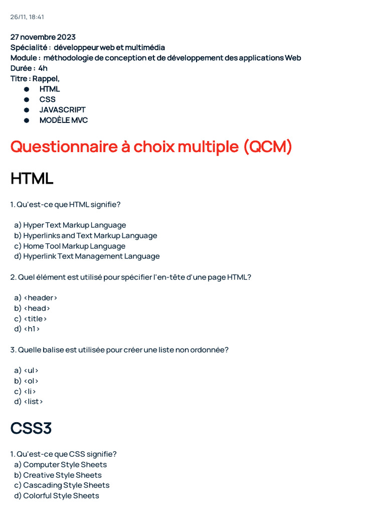 Cours HTML, CSS, JS et MVC | PDF | Html | Langage de balisage