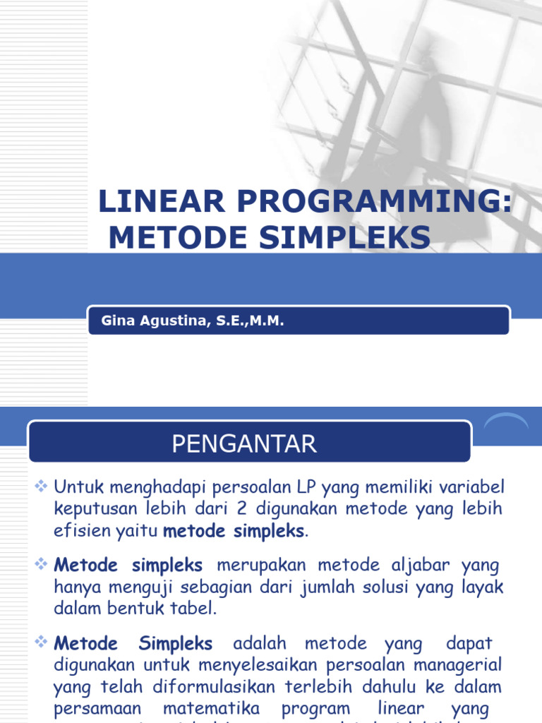 Materi 4 - Linear Programming Metode Simpleks | PDF