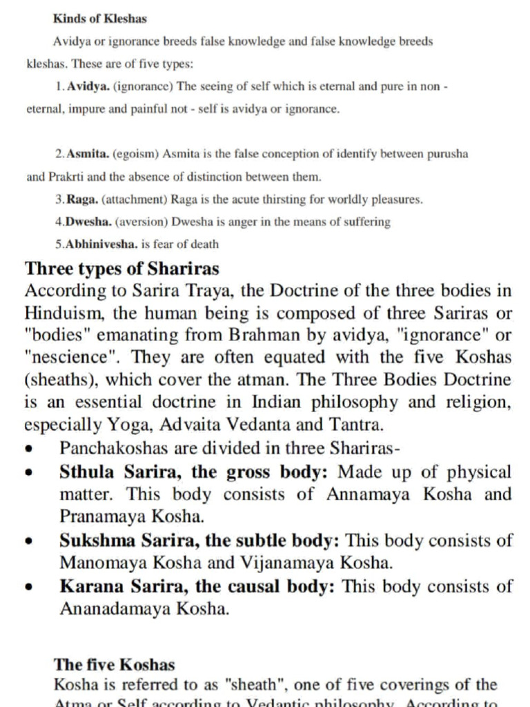 Pancha Klesha, Panchakosha and Panchaprana | PDF