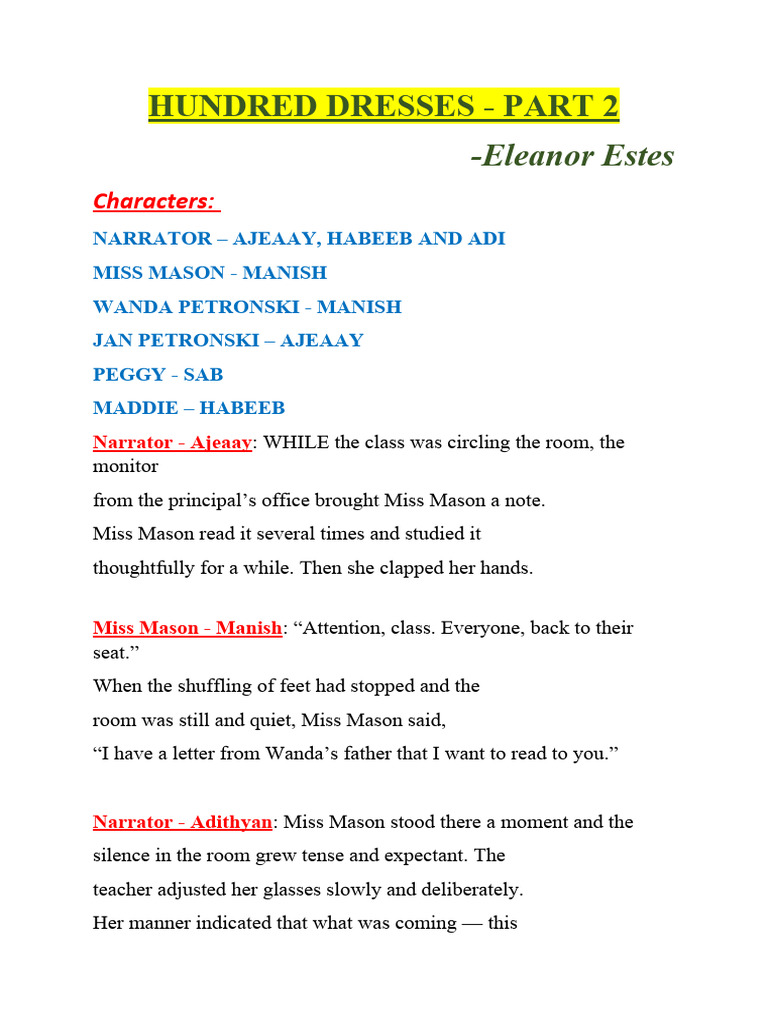 The Hundred Dresses Part 2 Summary Pdf