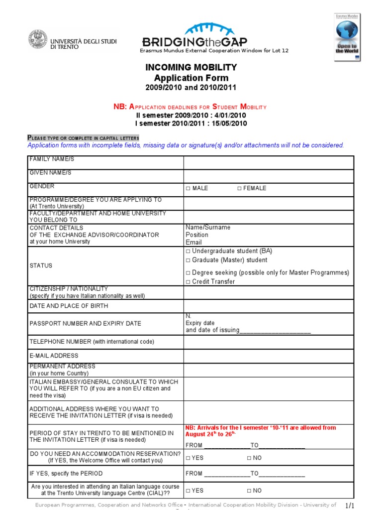 Erasmus Mundus Student Mobility Form | PDF | Travel Visa | Government