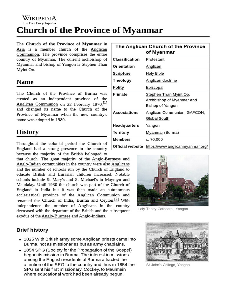 Church of The Province of Myanmar PDF Anglicanism Religious