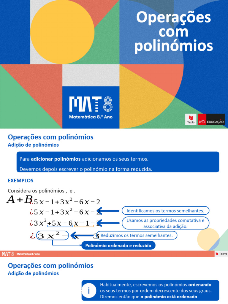 Operações Com Polinómios | PDF | Álgebra | Matemática