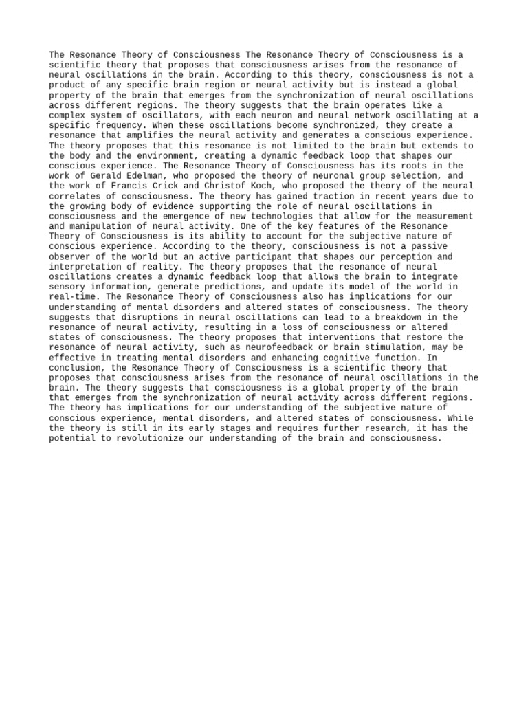 Resonance Theory of Consciousness Explained | PDF | Consciousness ...