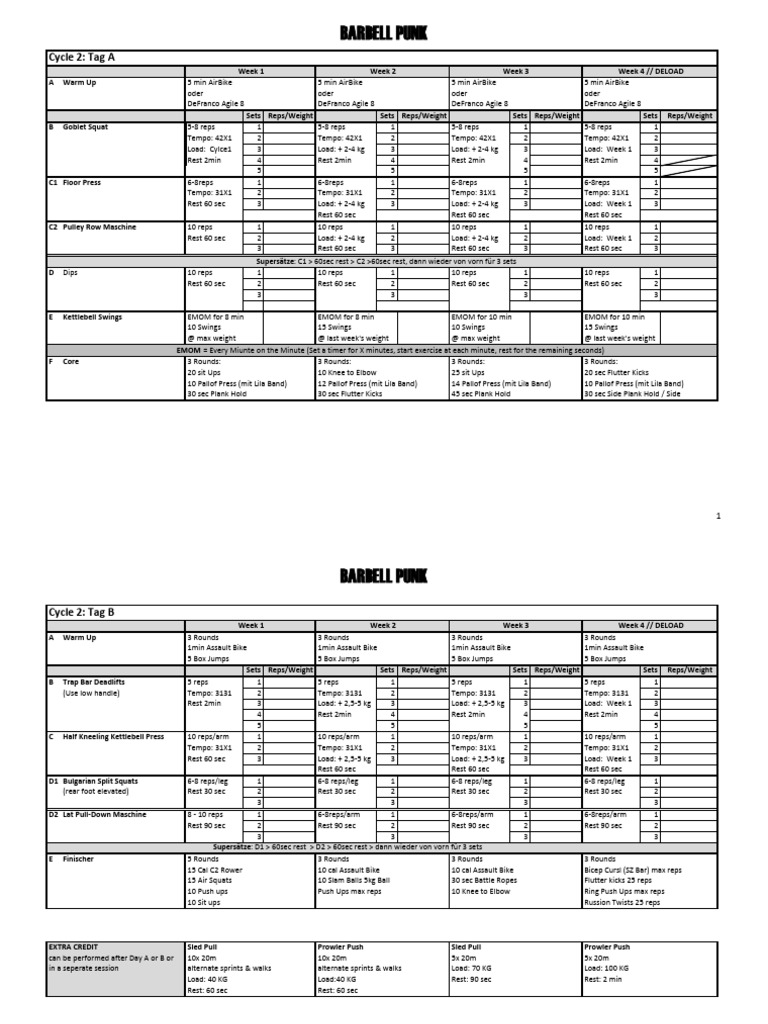 Barbell Punk Cycle 2 Workout Plan | PDF | Physical Fitness | Physical ...