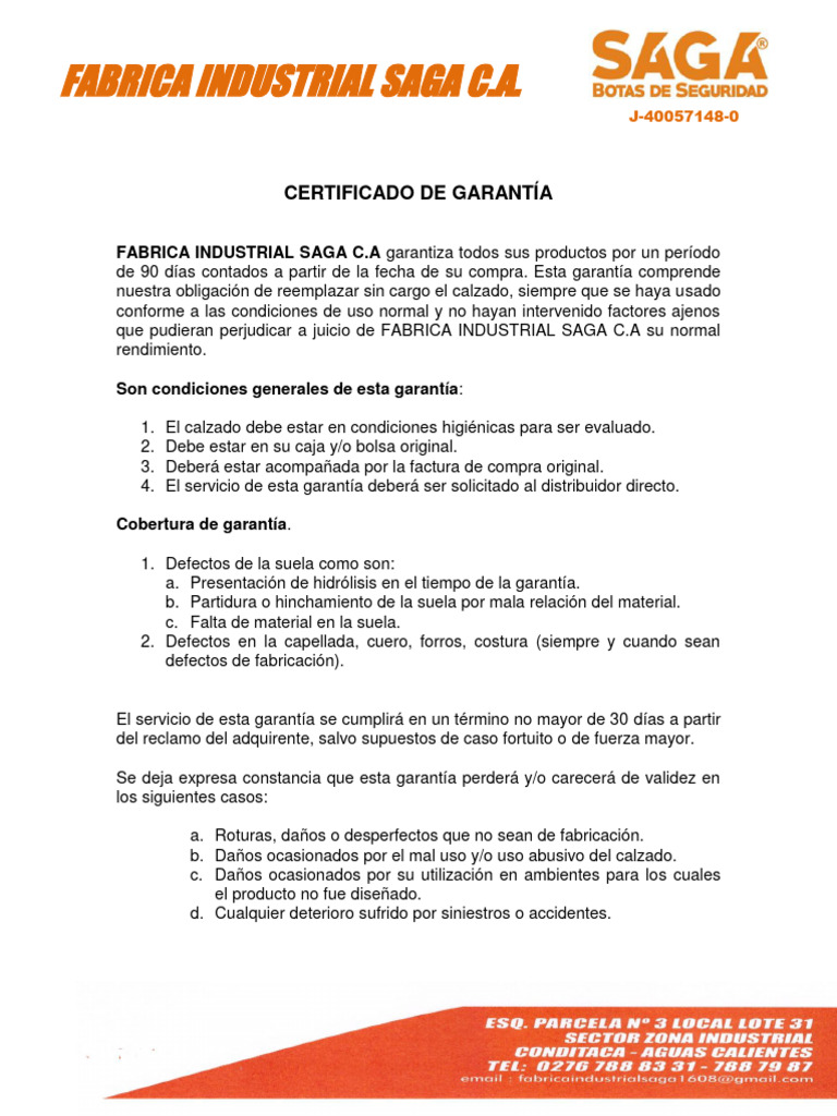 Garantía de 90 Días para Calzado SAGA | PDF | Calzado