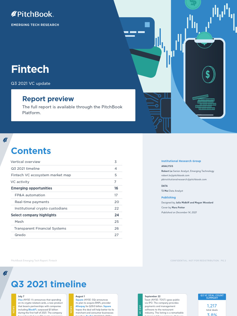 PitchBook Q3 2021 Emerging Tech Research Fintech Report Preview PDF