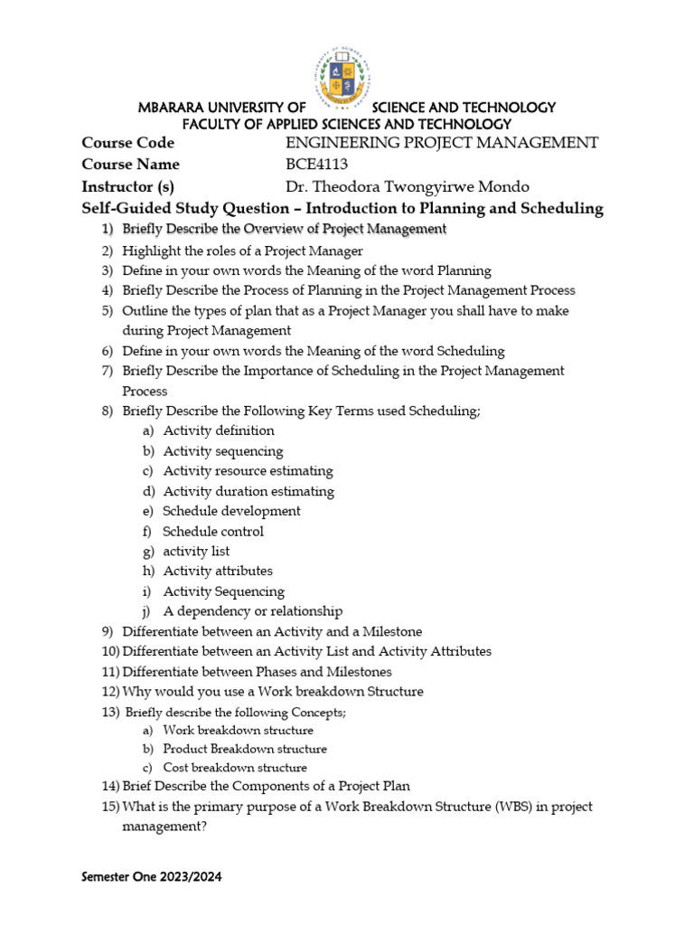 Engineering Project Management Study Guide | PDF | Project Management ...