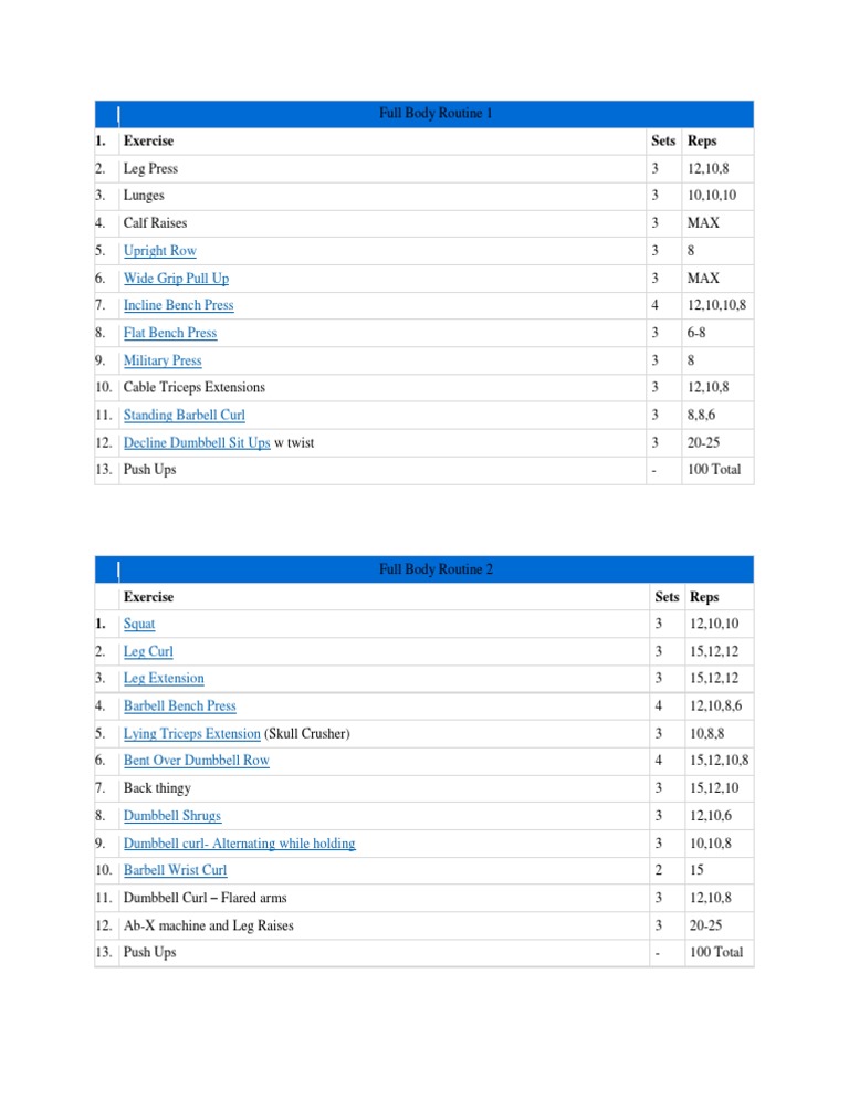 Full Body Workout Routine PDF | PDF | Hobbies | Recreation