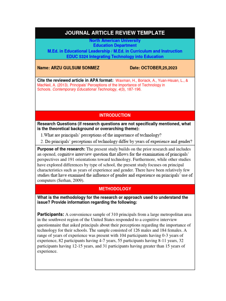Article Review Template | PDF | Learning | Science