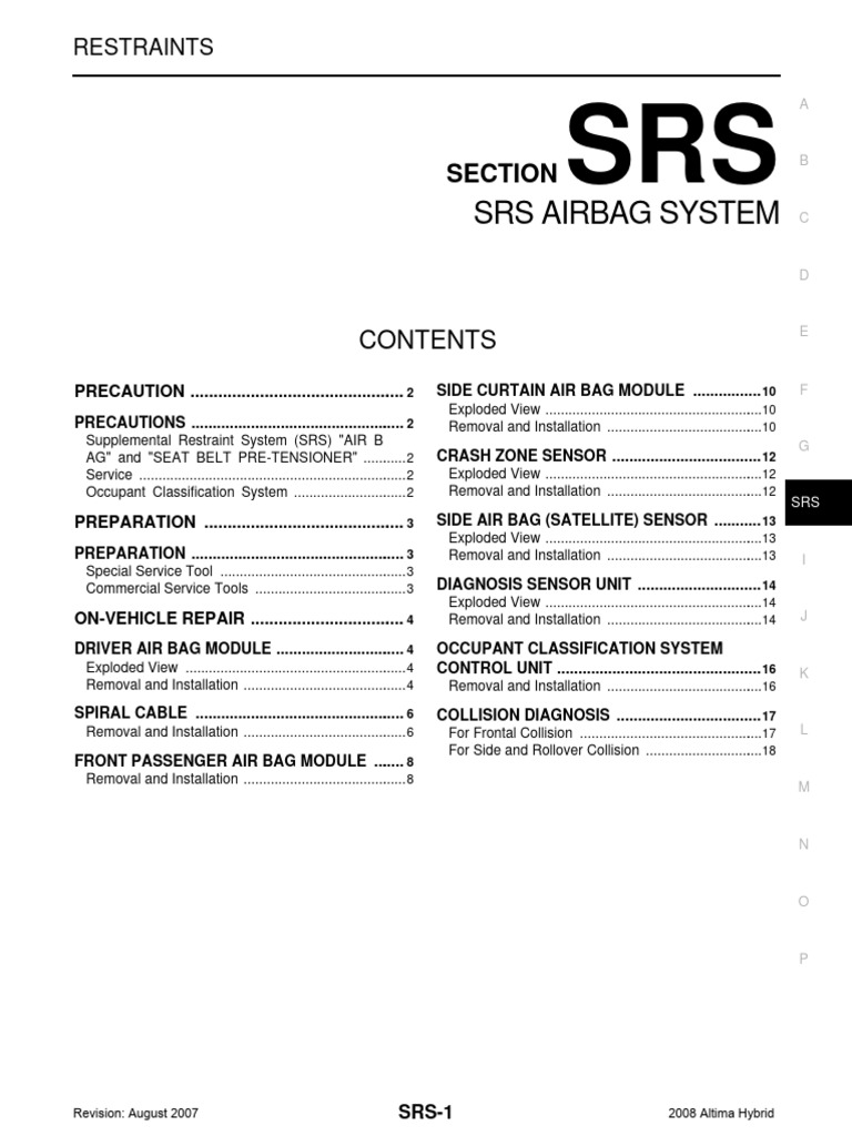 Srs Airbag System Section PDF Airbag Seat Belt