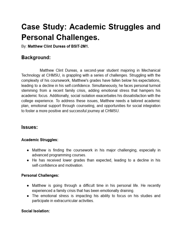Case Study Academic Struggles and Personal Challenges PDF
