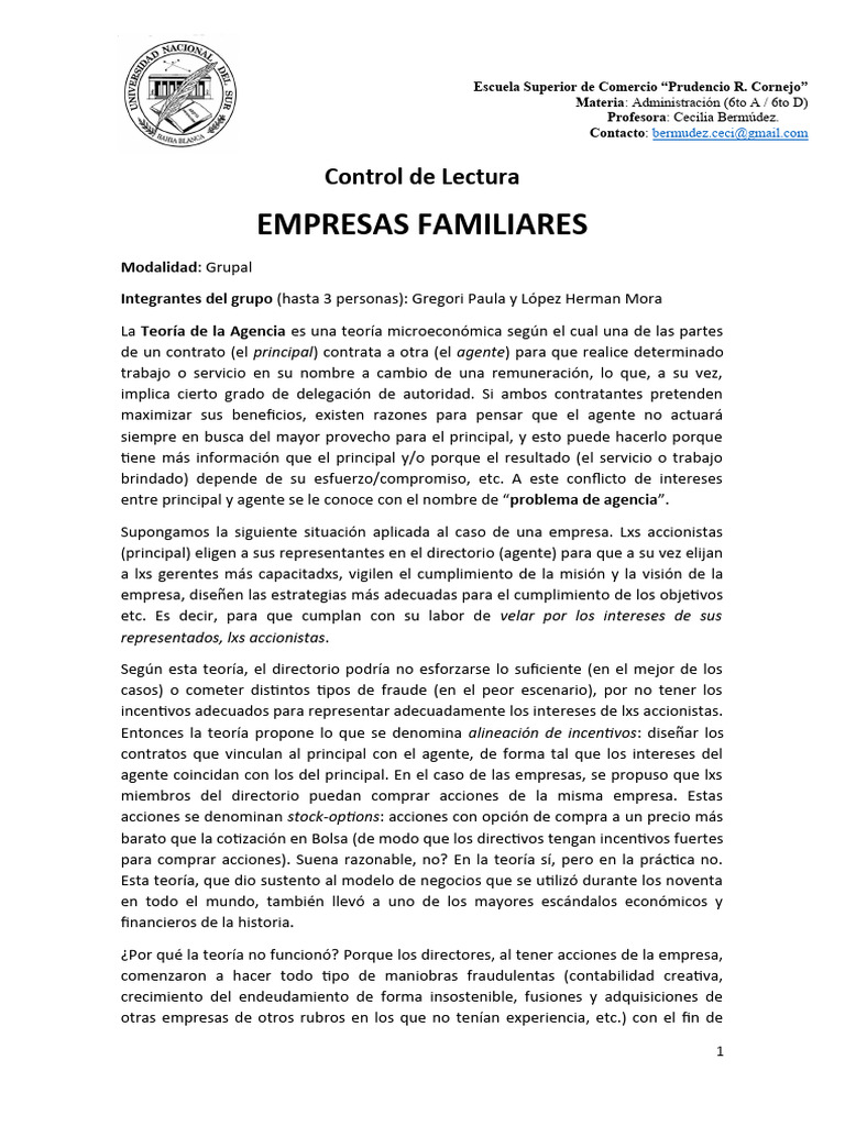Problemas de Agencia en Empresas Familiares | PDF | Business ...