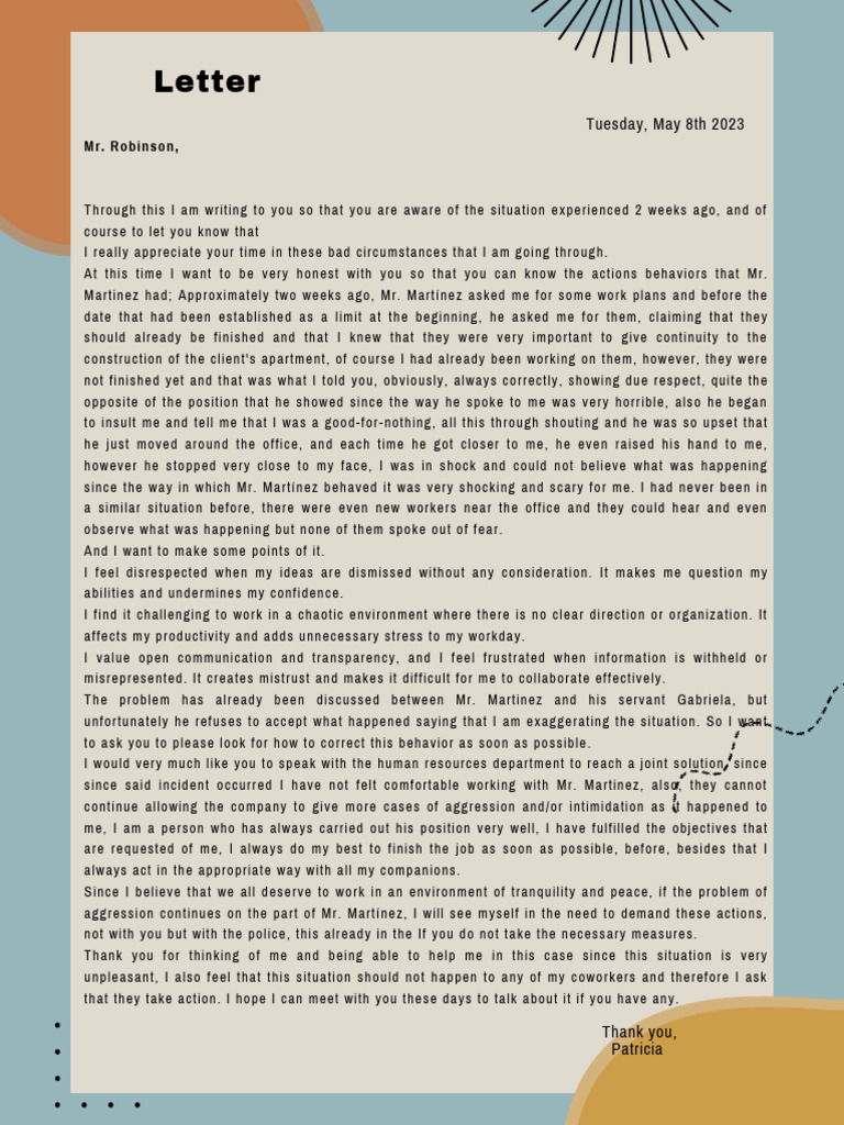 Letter: Mr. Robinson | PDF | Aggression