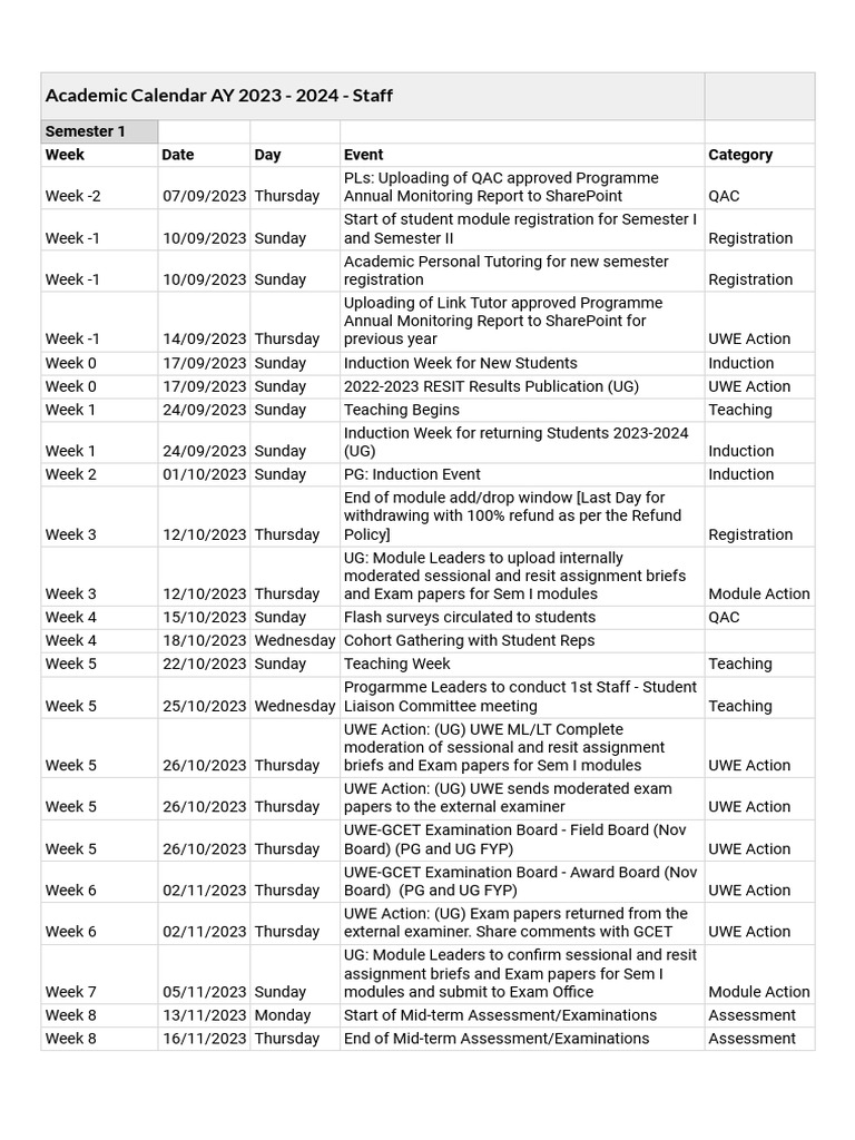 Academic Calendar 23-24 - STAFF | PDF | Academic Term | Academia