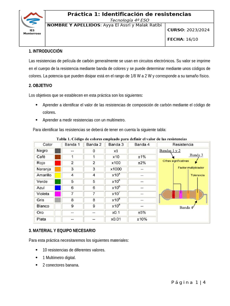 Práctica 1. Identificación de Resistencias | PDF | Resistencia ...