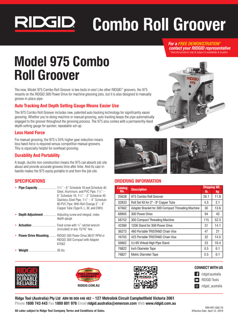 Ridgid 975 Combo Roll Groover Flyer PDF Pipe (Fluid Conveyance