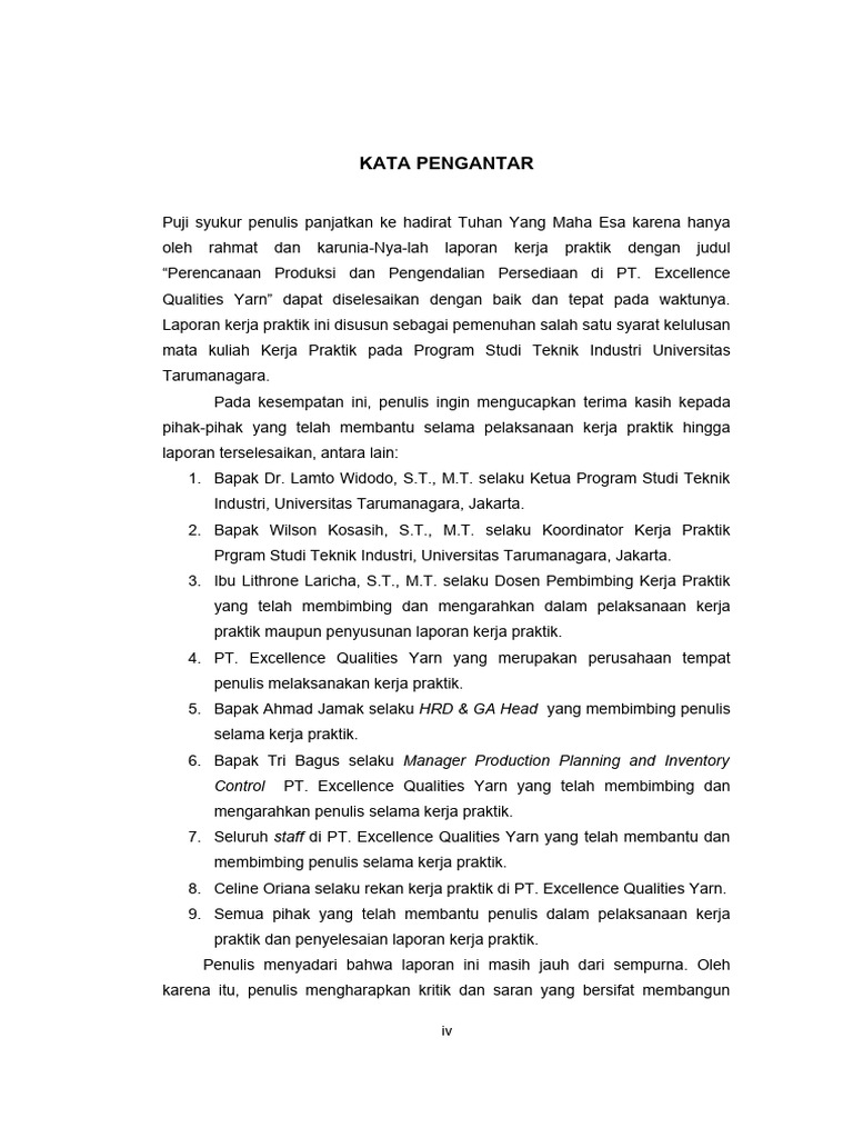 Laporan Kerja Praktik Pt Excellence Qualities Yarn Ppic Pdf