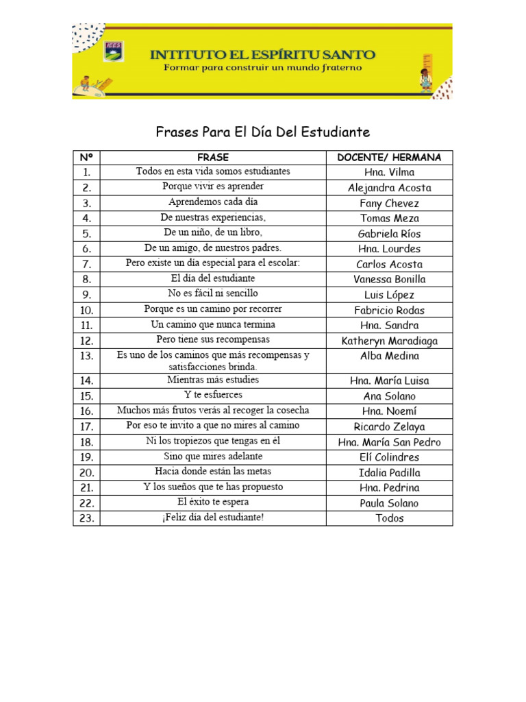 Frases Para El Día Del Estudiante Pdf