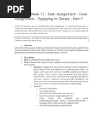 Week 17 - Instructions - Task Assignment - Final Assignment - Applying To Disney - Part I