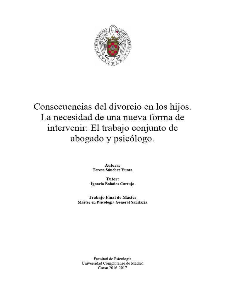 TFM Teresa Sanchez Yunta. Consecuencias Del Divorcio en Los Hijos ...