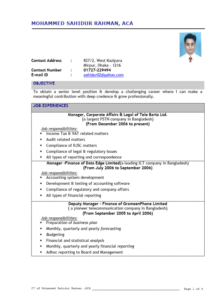Fresher Chartered Accountant Resume PDF Accounting Accountant