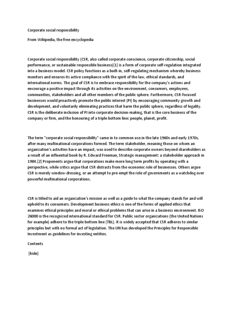 Corporate Social Responsibility | PDF | Corporate Social Responsibility ...