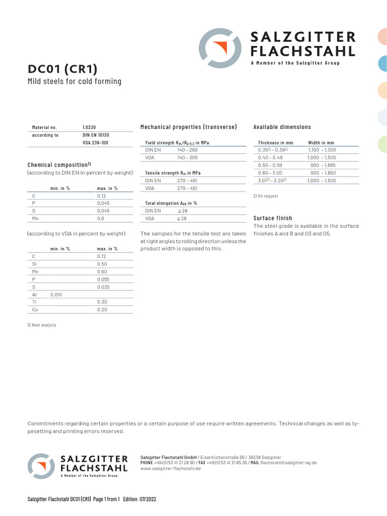 DC01 Steel Mechanical Properties Overview | PDF | Materials | Metals