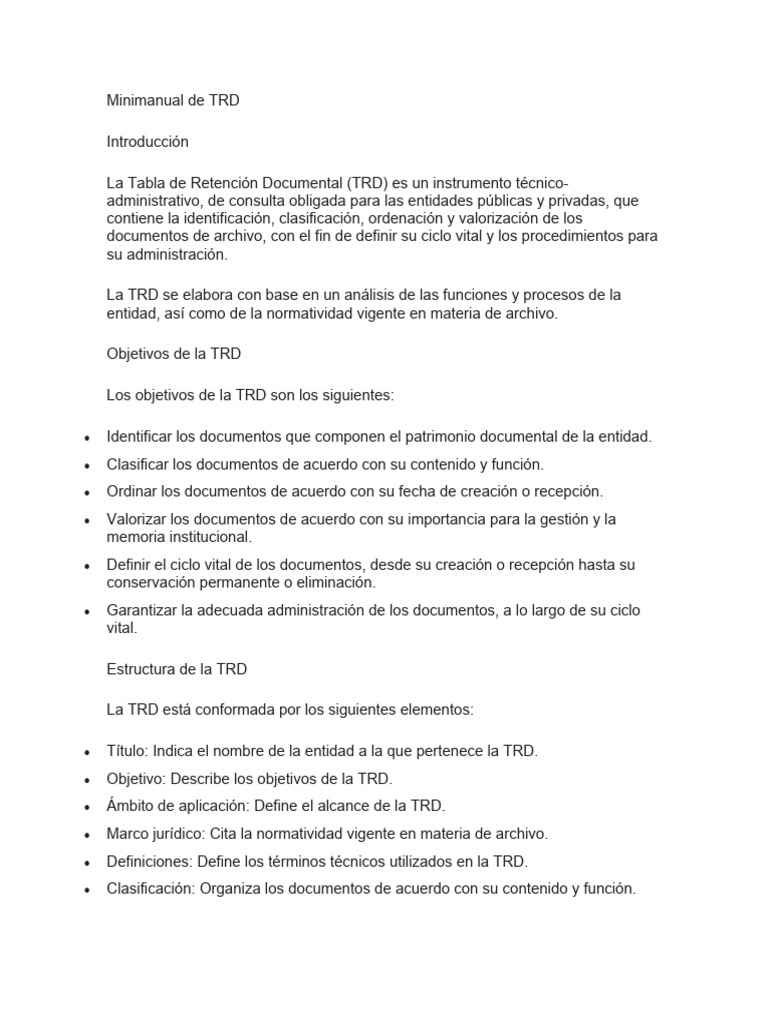 Minimanual de TRD para Gestión Documental | PDF | Gestión de registros ...