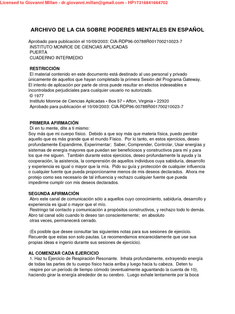Técnicas de Poderes Mentales CIA | PDF | Respiración | Mente