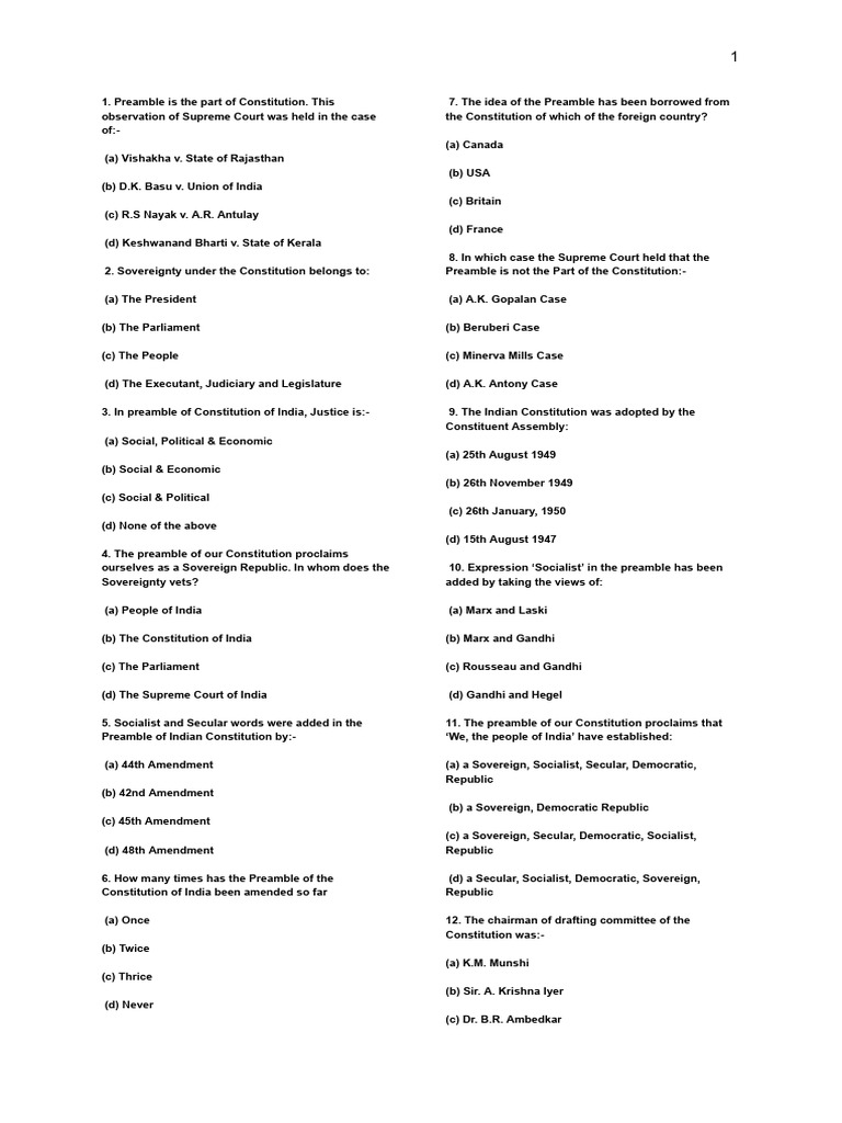 Constitution of India Best Law Question... MCQ | PDF | Supreme Court Of ...