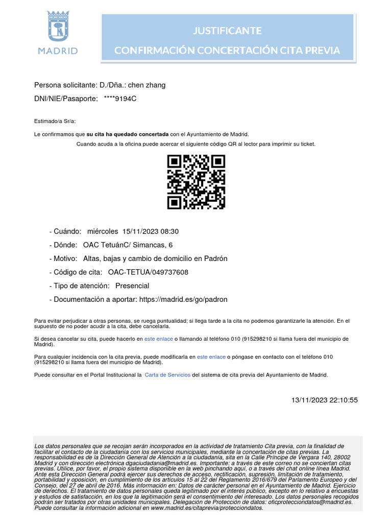 Confirmación de cita previa en Madrid | PDF | Gobierno