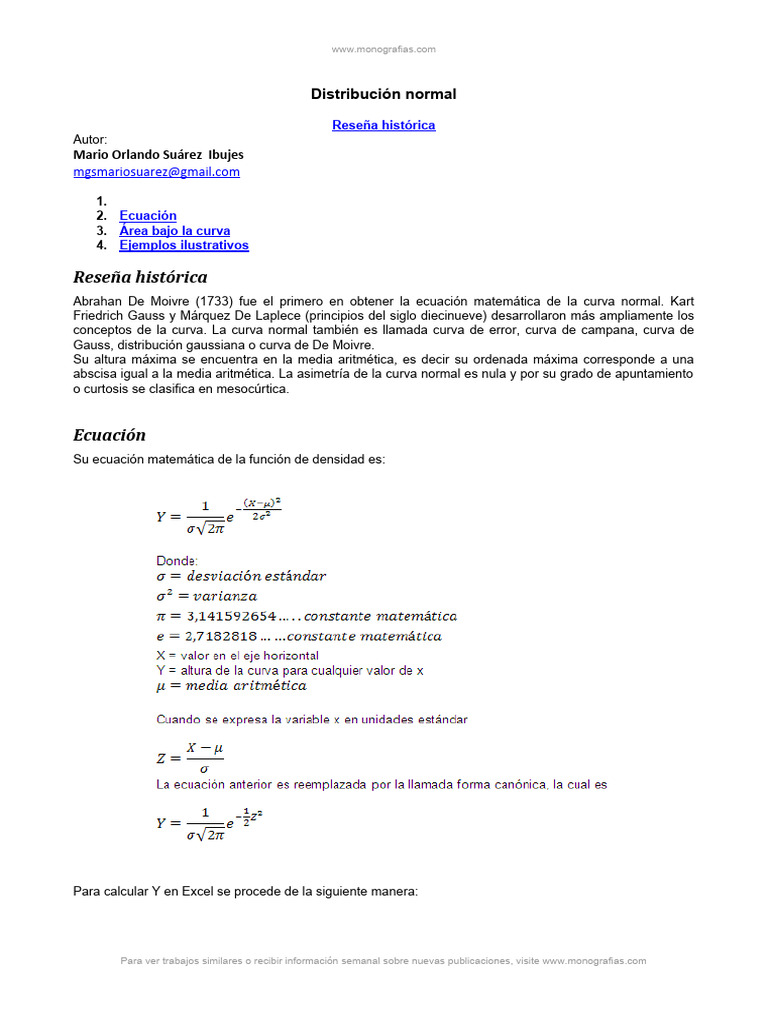 Distribucion Normal Excel | PDF | Distribución normal | Análisis matemático 