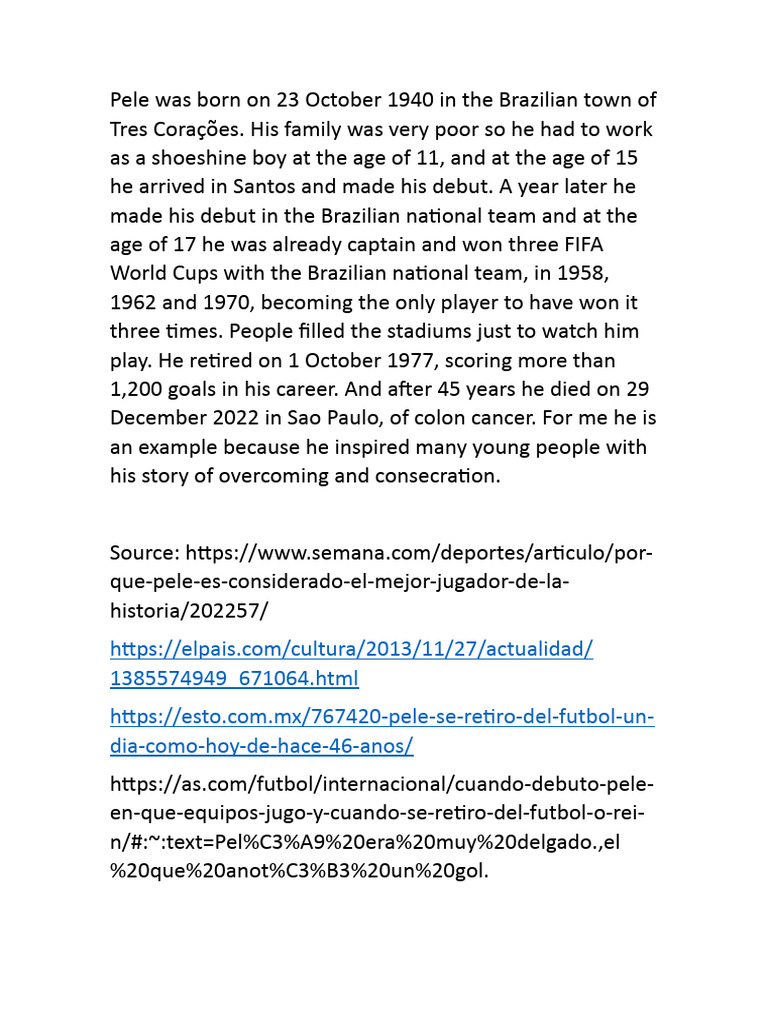Pele: Birthplace and Early Life | PDF | Sports & Recreation | Travel