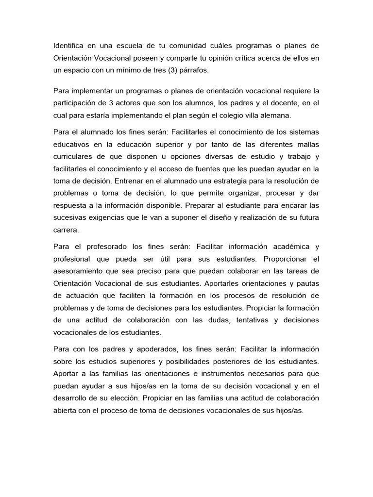 Programas de Orientación Vocacional en Escuelas | PDF