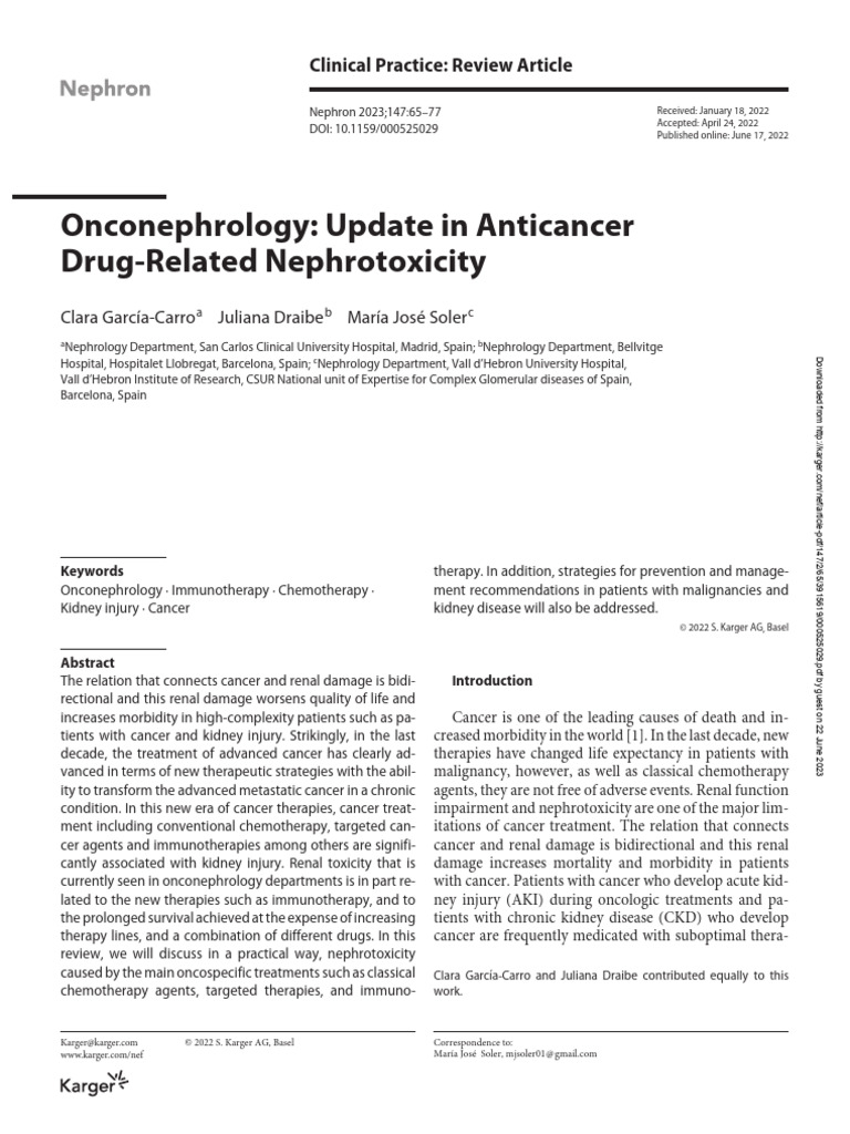 Onconephrology: Update in Anticancer Drug-Related Nephrotoxicity | PDF ...