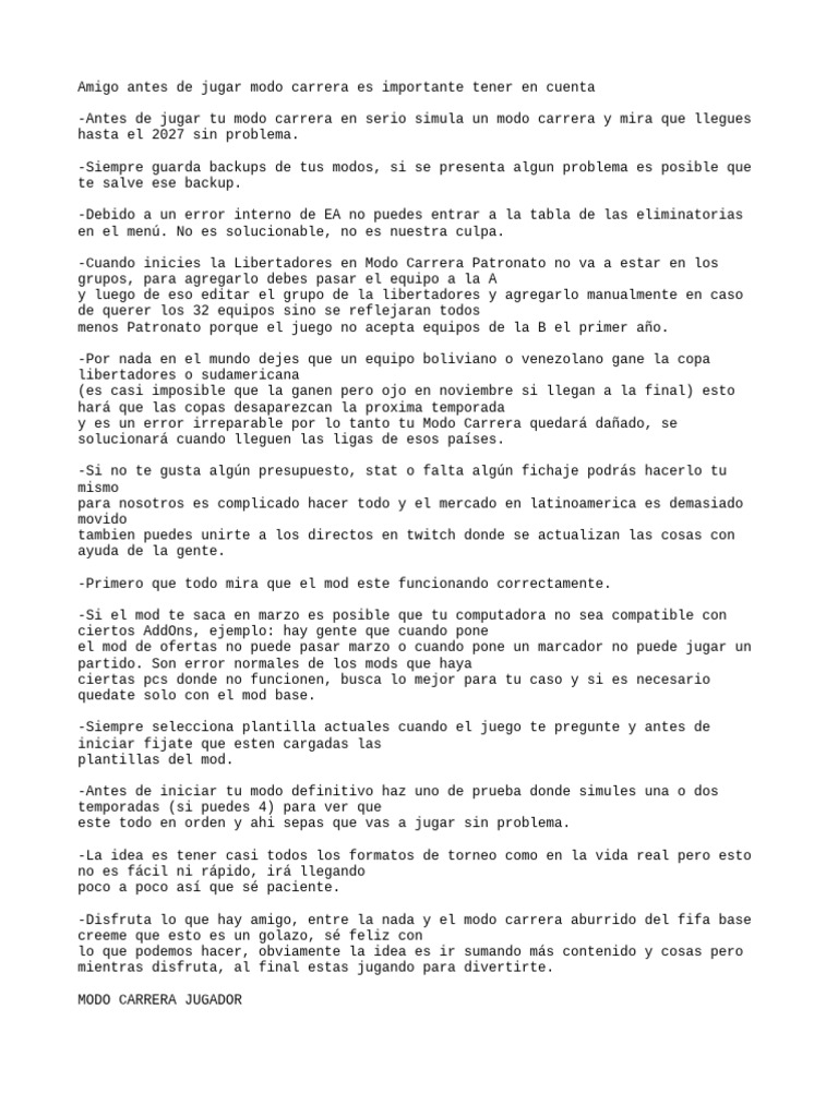 Manual modo carrera pdf