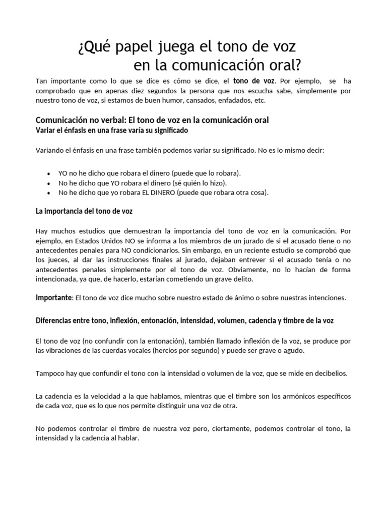 Importancia del Tono de Voz en Comunicación | PDF