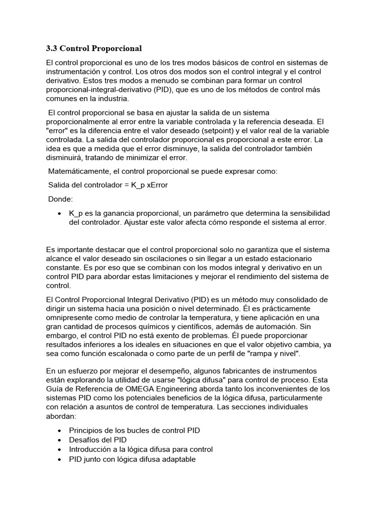 3.3 Control Proporcional PDF Matemáticas Aplicadas Ciencias fisicas