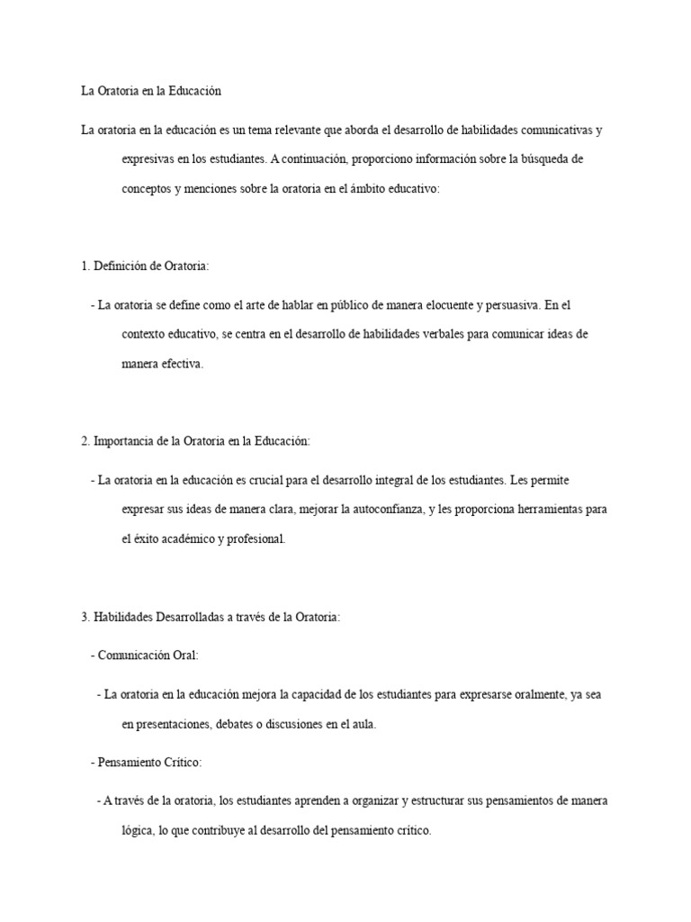 Importancia de la Oratoria en Educación | PDF | Hablar en público ...