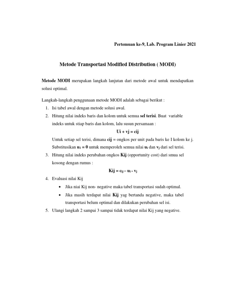 Metode MODI dalam Program Linier | PDF